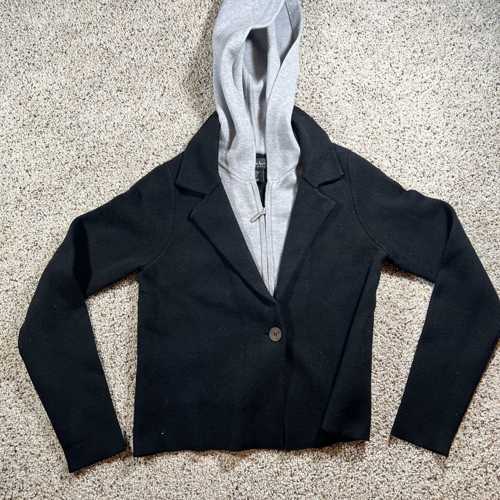 Nicole Miller New York Womens Black Zipper Hooded Cardigan Jacket